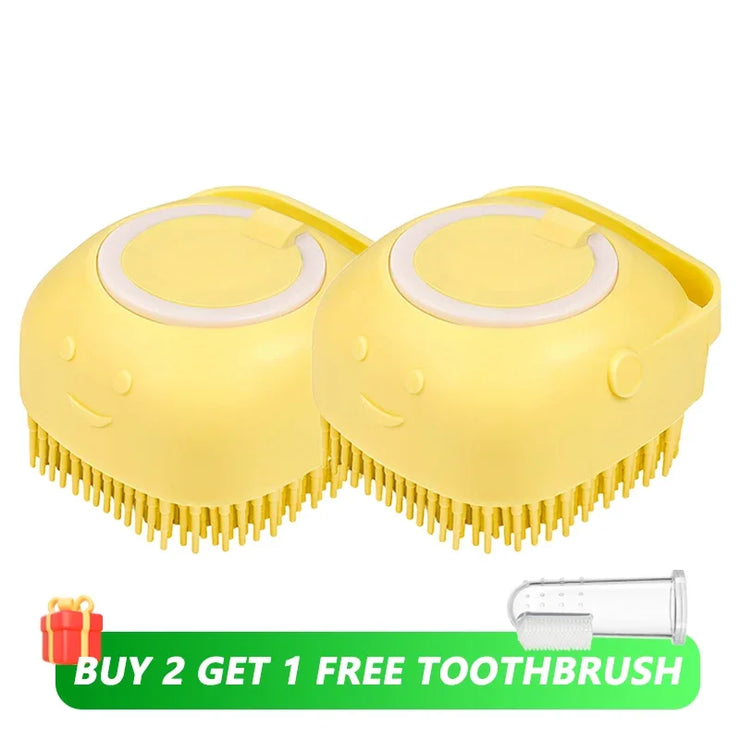 Dog &amp; Cat Bathing Brush , 2-in-1 Silicone Grooming Tool with Shampoo Dispenser