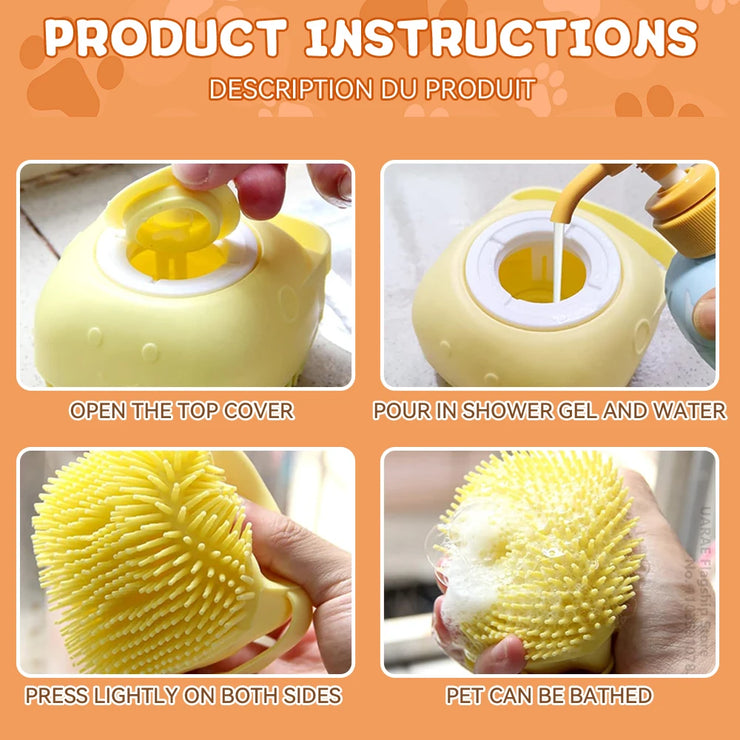 Dog &amp; Cat Bathing Brush , 2-in-1 Silicone Grooming Tool with Shampoo Dispenser