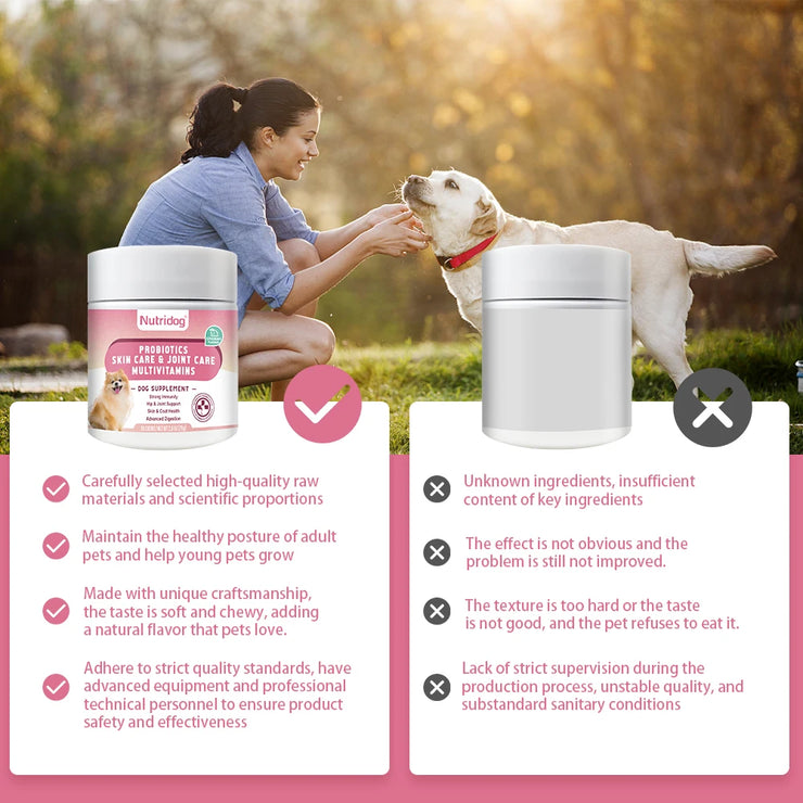 Multivitamin Chews for Dogs , Complete Daily Health Support with Probiotics & Glucosamine