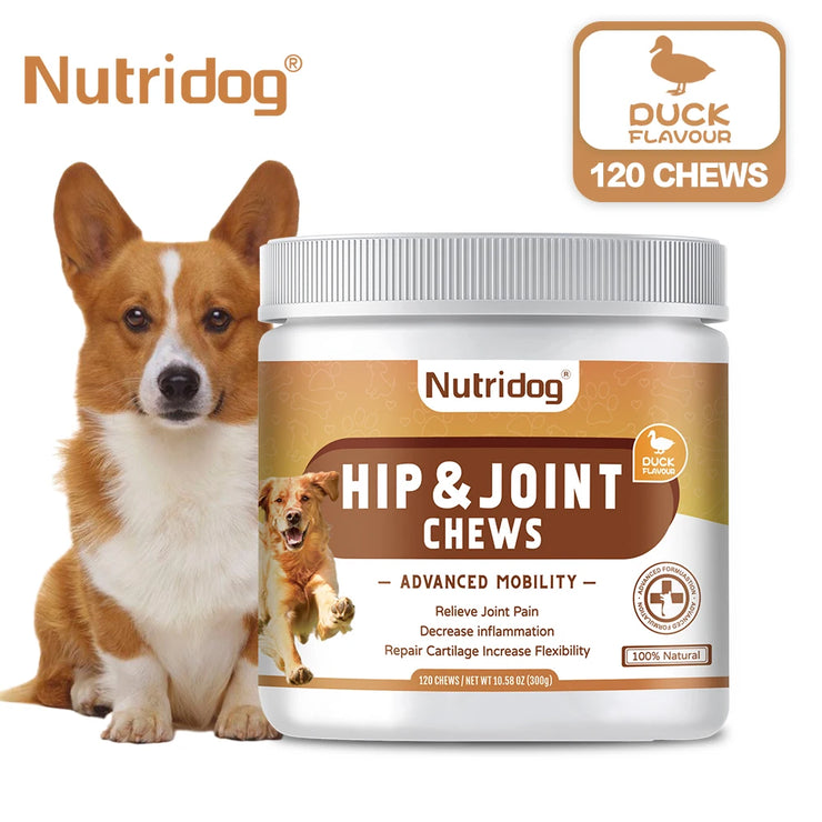Hip &amp; Joint Chews for Dogs , Glucosamine, Chondroitin &amp; MSM (Duck Flavor)
