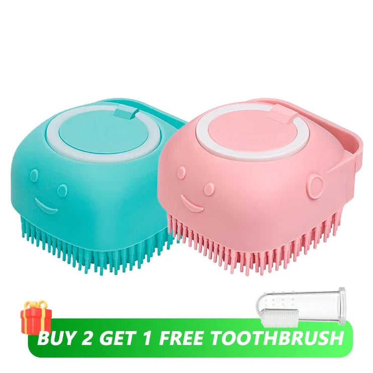 Dog &amp; Cat Bathing Brush , 2-in-1 Silicone Grooming Tool with Shampoo Dispenser