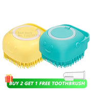 Dog &amp; Cat Bathing Brush , 2-in-1 Silicone Grooming Tool with Shampoo Dispenser