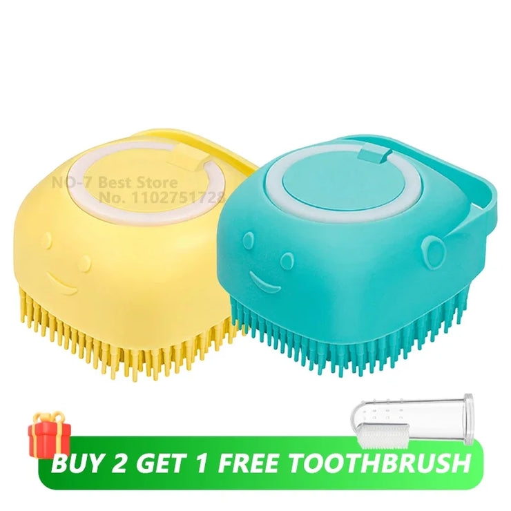 Dog &amp; Cat Bathing Brush , 2-in-1 Silicone Grooming Tool with Shampoo Dispenser