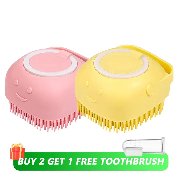 Dog &amp; Cat Bathing Brush , 2-in-1 Silicone Grooming Tool with Shampoo Dispenser