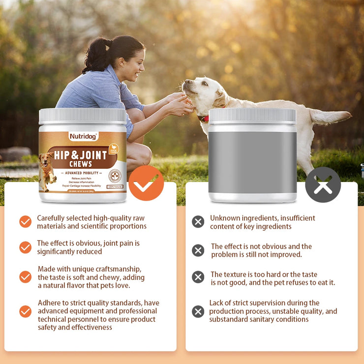 Hip &amp; Joint Chews for Dogs , Glucosamine, Chondroitin &amp; MSM (Duck Flavor)