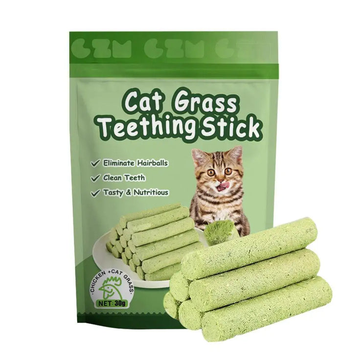 Cat Grass Teeth Cleaning Sticks , Natural Hairball &amp; Dental Care Snack (6pcs)
