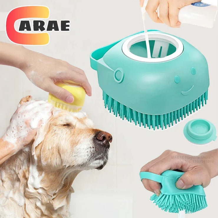 Dog &amp; Cat Bathing Brush , 2-in-1 Silicone Grooming Tool with Shampoo Dispenser