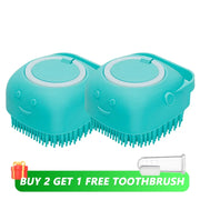 Dog &amp; Cat Bathing Brush , 2-in-1 Silicone Grooming Tool with Shampoo Dispenser