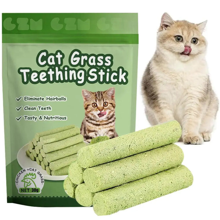 Cat Grass Teeth Cleaning Sticks , Natural Hairball &amp; Dental Care Snack (6pcs)