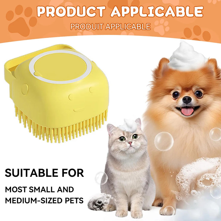 Dog &amp; Cat Bathing Brush , 2-in-1 Silicone Grooming Tool with Shampoo Dispenser