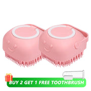 Dog &amp; Cat Bathing Brush , 2-in-1 Silicone Grooming Tool with Shampoo Dispenser