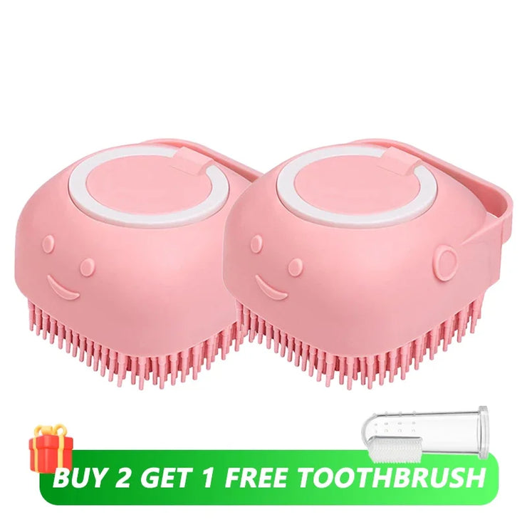 Dog &amp; Cat Bathing Brush , 2-in-1 Silicone Grooming Tool with Shampoo Dispenser
