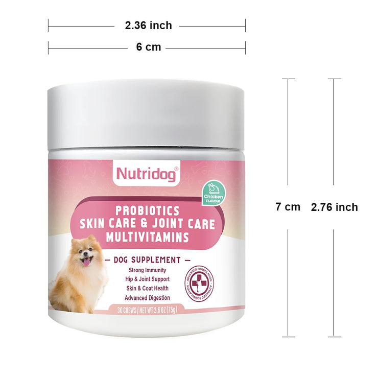 Multivitamin Chews for Dogs , Complete Daily Health Support with Probiotics & Glucosamine